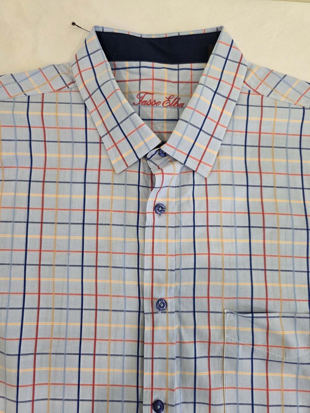 Tasso Elba Men's Light Blue Multi-Color Plaid Dress Shirt Size XXL